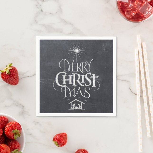 Serviette En Papier Merry CHRISTmas Christian Chalkboard Calligraphie (En situation)