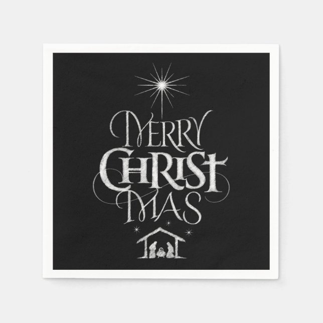 Serviette En Papier Merry CHRISTmas Christian Chalkboard Calligraphie (Devant)