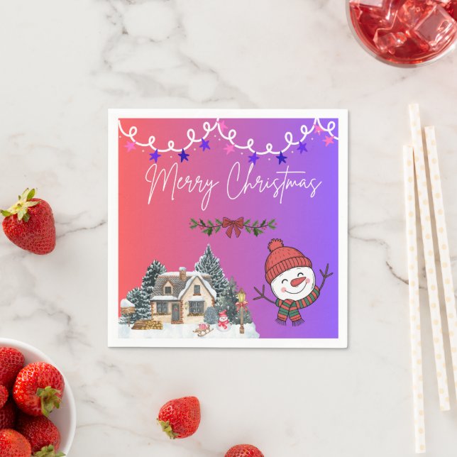 Serviette En Papier Merry Christmas Festive Napkin (En situation)