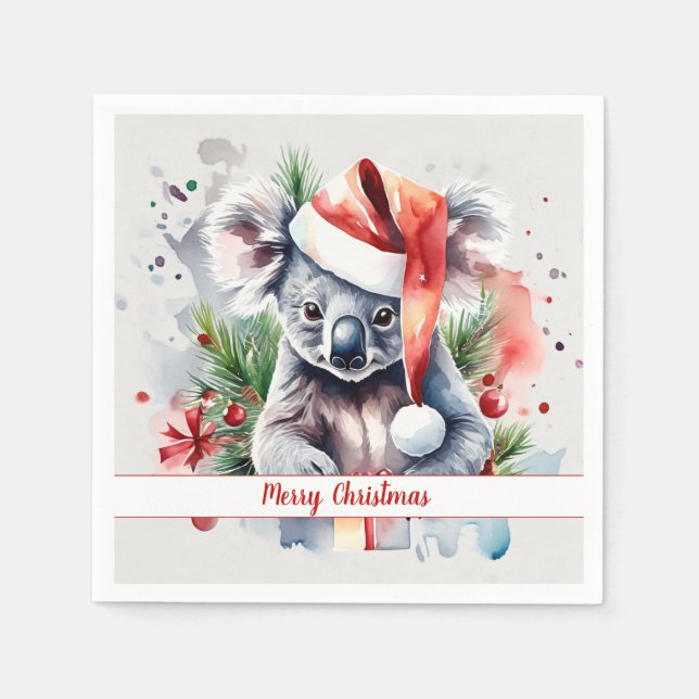 Serviette En Papier Merry Christmas Hat Festive Koala -   (Devant)