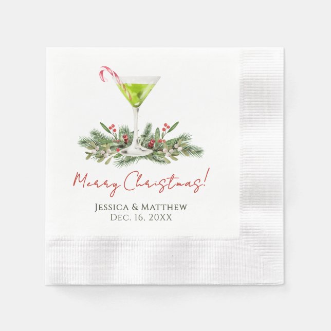 Serviette En Papier Merry Christmas Martini Cocktail Party Custom (Devant)