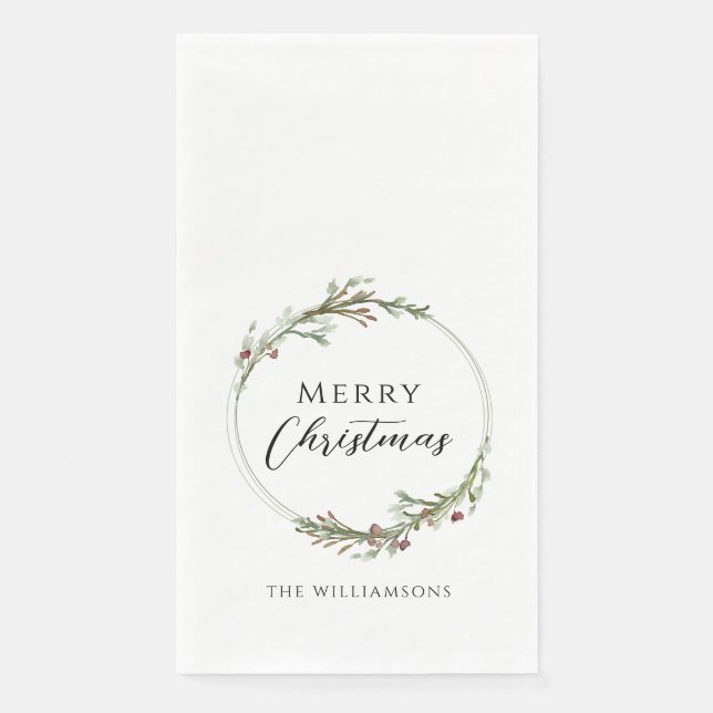 Serviette En Papier Merry Christmas Minimalist Wreath (Devant)