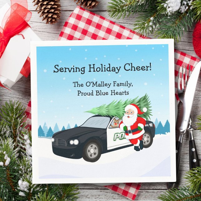 Serviette En Papier Merry Christmas PD Police Officer Santa Cop Car (Créateur téléchargé)