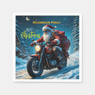 Serviette En Papier Merry Christmas Santa Clause On Motorcycle