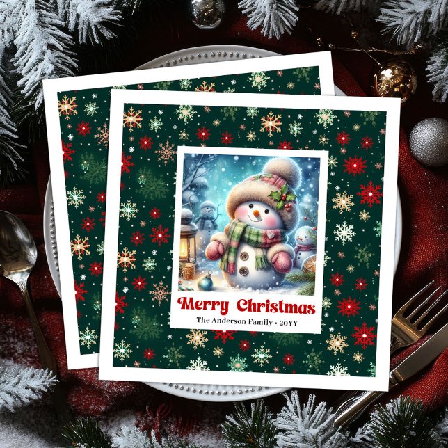Serviette En Papier Merry Christmas snowman with snowflakes kids  (Merry Christmas snowman with snowflakes kids napkins)
