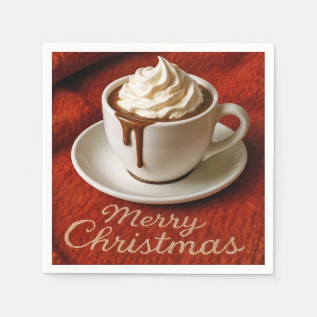 Serviette En Papier Merry Christmas Text With Hot Chocolate Drink (Devant)