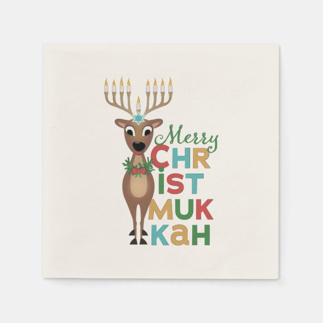 Serviette En Papier Merry Christmukkah Reindeer (Devant)