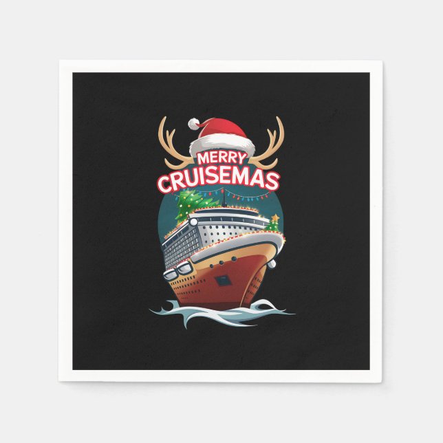 Serviette En Papier Merry Cruisemas Cruise Ship Famille Noël Drôle (Devant)
