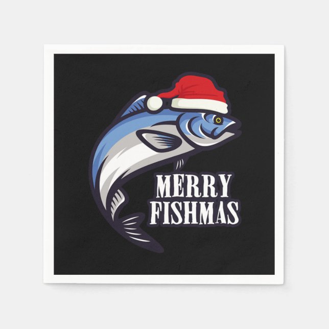 Serviette En Papier Merry Fishmas Fishing Fishermen Venin de Christma (Devant)