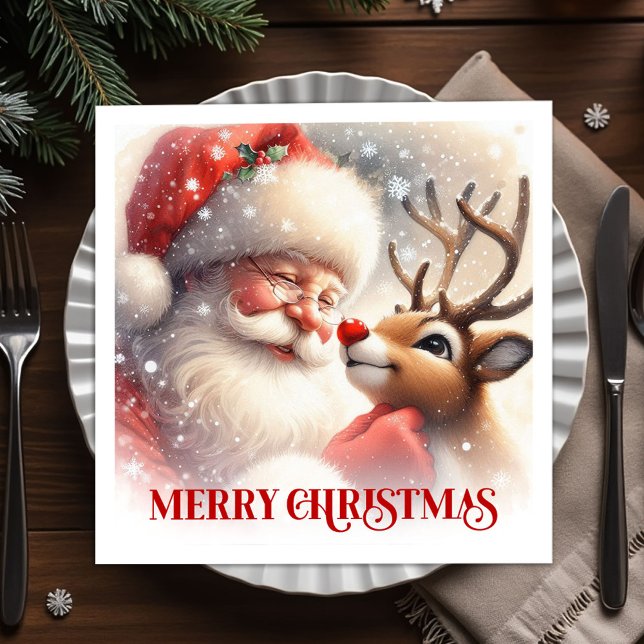 Serviette En Papier Merry Santa Claus Rudolph Holiday Dinner Party  (Merry Santa Claus Rudolph Holiday Dinner Party Napkins

)
