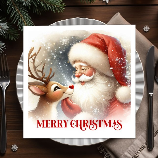 Serviette En Papier Merry Santa Rudolph Christmas Dinner Napkins (Merry Santa Rudolph Christmas Dinner Napkins)