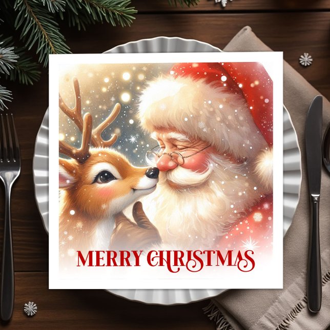 Serviette En Papier Merry Santa Rudolph Festive Christmas Napkins  (Merry Santa Rudolph Festive Christmas Napkins for Dinner)