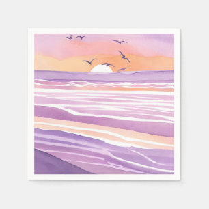 Serviette En Papier Mers roses Vagues océaniques de coucher de solei