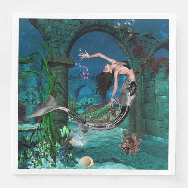 Serviette En Papier Merveilleuse sirène avec poisson imaginaire (Devant)