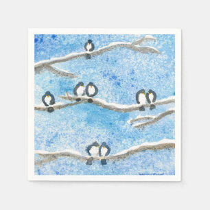 Serviette En Papier Mésange sur des branches d'arbre dans la neige hiv