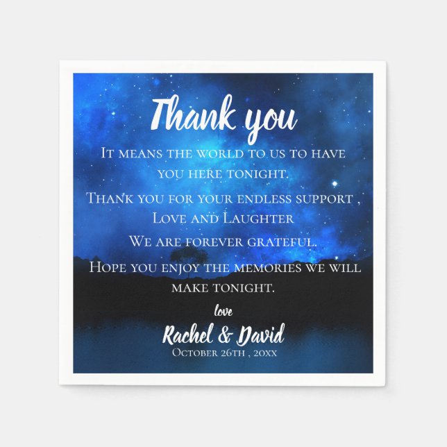 Serviette En Papier Message de Mariage de nuit bleu Merci (Devant)