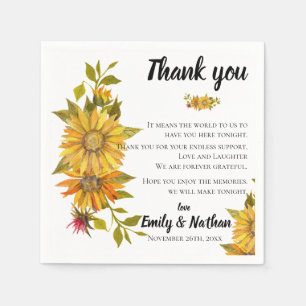 Serviette En Papier Message de Merci de Mariage de tournesol rustique