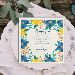Serviette En Papier Message de Merci Mariage bleu jaune chic
