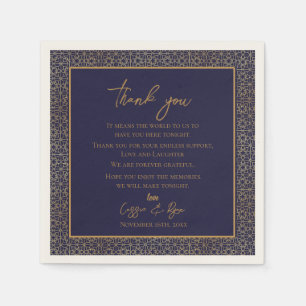 Serviette En Papier Message de Merci Mariage de design or de la Marine