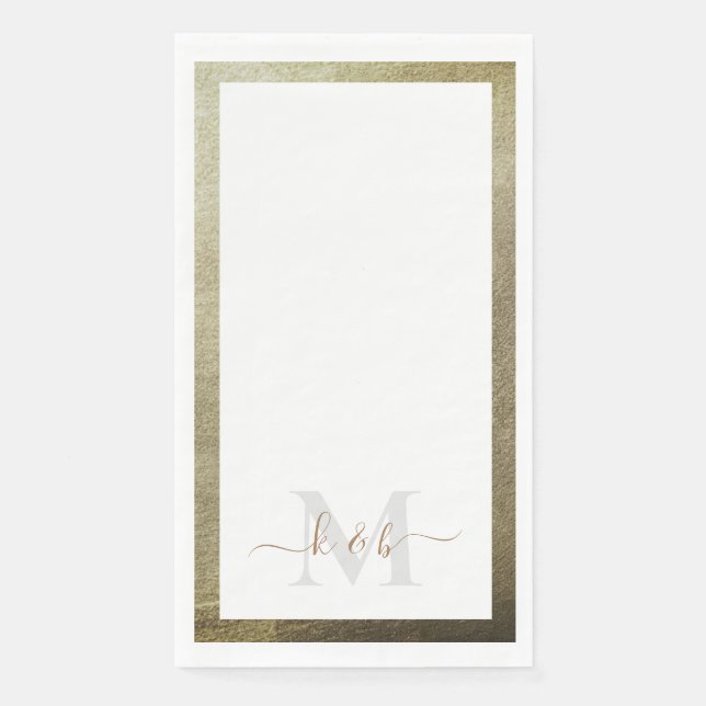 Serviette En Papier Métallic Gold Script Monogramme Mariage élégant (Devant)