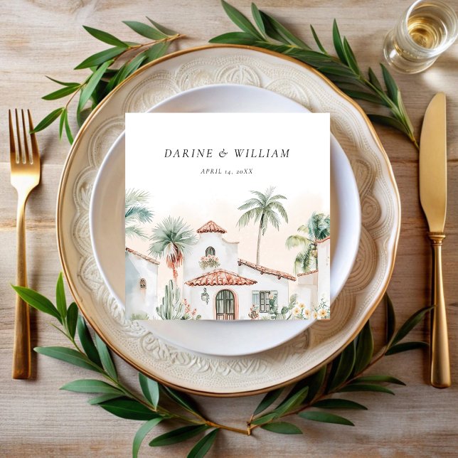 Serviette En Papier Mexique Aquarelle Palm Tree Destination Mariage (Créateur téléchargé)