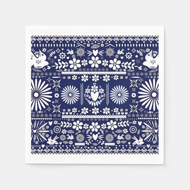 Serviette En Papier Mexique Picado Blue Navy Papier Mariage Mariage (Devant)