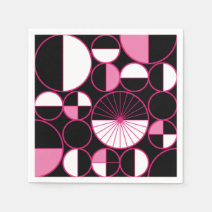 Serviette En Papier Mi-siècle Cercles modernes Moitié rose noir