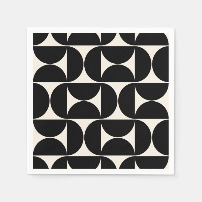 Serviette En Papier Mi-Siècle Moderne Motif Vintage Noir Et Blanc (Devant)