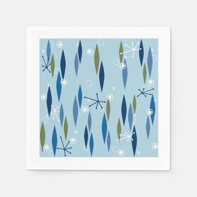 Serviette En Papier Mi-siècle Style moderne Bleu et vert Starburst (Devant)