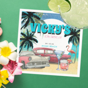 Serviette En Papier Miami Beach des années 80   Fête d'anniversaire
