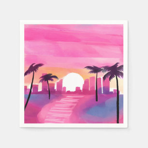 Serviette En Papier Miami en rose Peinture aquarelle lumineuse