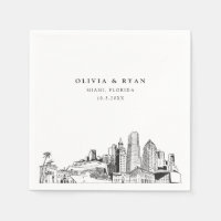 Miami Skyline Mariage papier Cocktail Napkin