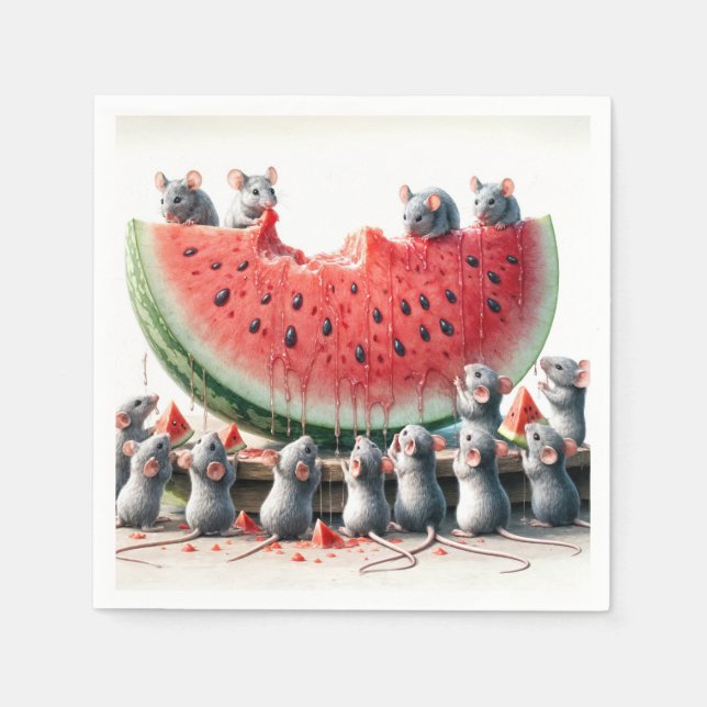 Serviette En Papier Mice On a Juicy Watermelon Wedge (Devant)
