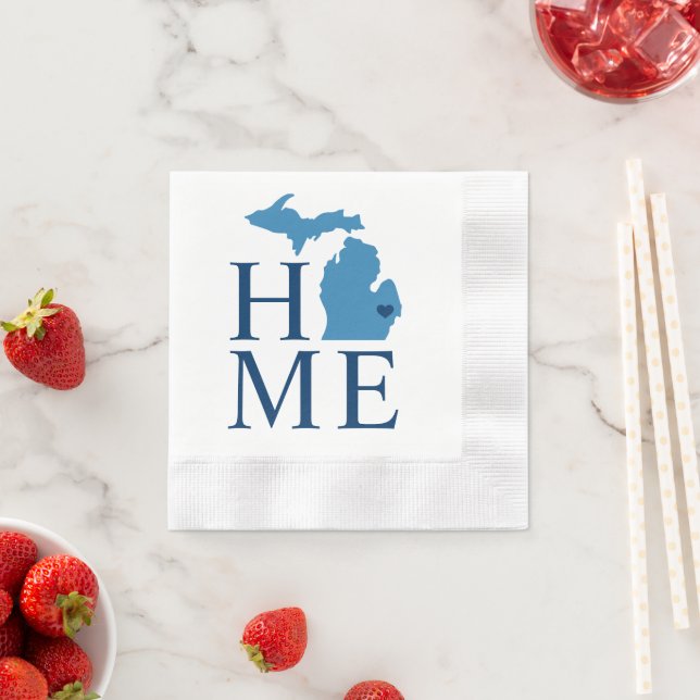 Serviette En Papier Michigan Home Blue and Navy Custom City Heart (En situation)