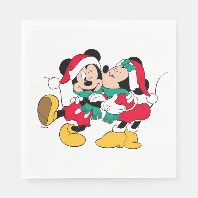 Serviette En Papier Mickey et Minnie| Baisers de Noël (Devant)