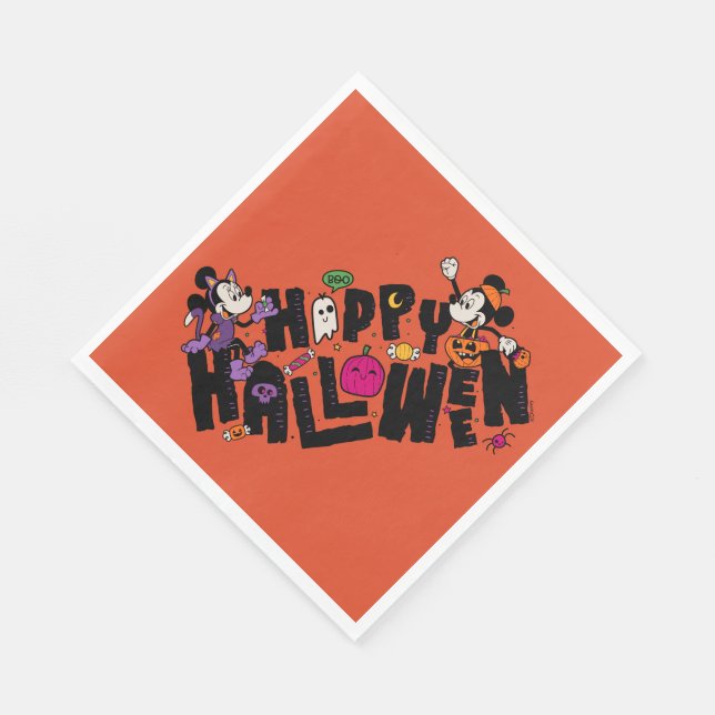 Serviette En Papier Mickey et Minnie - Bonne Halloween (Coin)