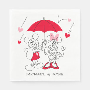 Serviette En Papier Mickey et Minnie   Valentine's Day Falling Hearts