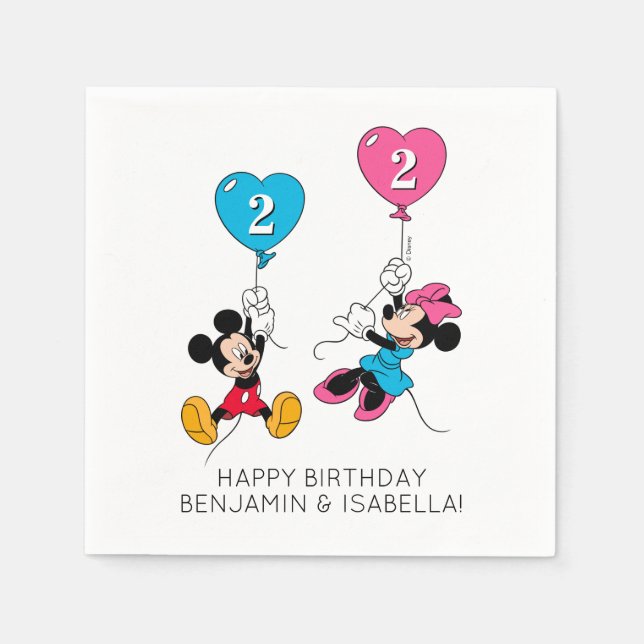 Serviette En Papier Mickey & Minnie | Ballons d'anniversaire jumeaux (Devant)