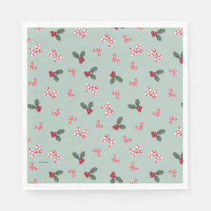 Serviette En Papier Mickey & Minnie   Christmas Holly Motif