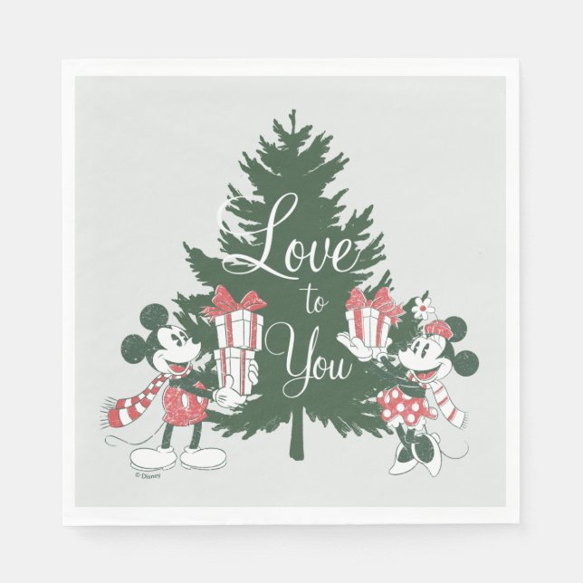 Serviette En Papier Mickey & Minnie | L'amour de Noël pour vous (Devant)