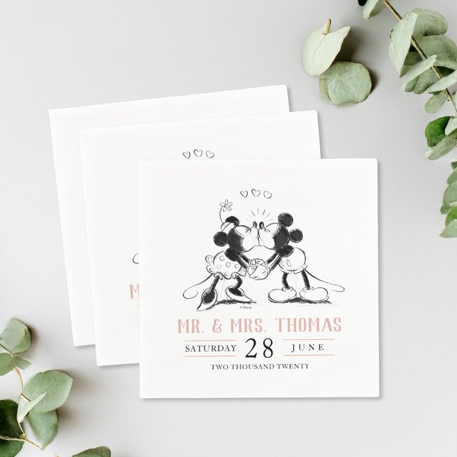 Serviette En Papier Mickey & Minnie | Mariage Confetti rose (Napkins on table)