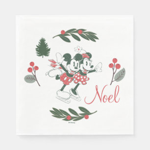 Serviette En Papier Mickey & Minnie   Noel de patinage de Noël