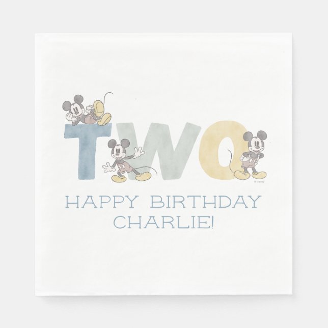 Serviette En Papier Mickey Mouse aquarelle deuxième anniversaire (Devant)
