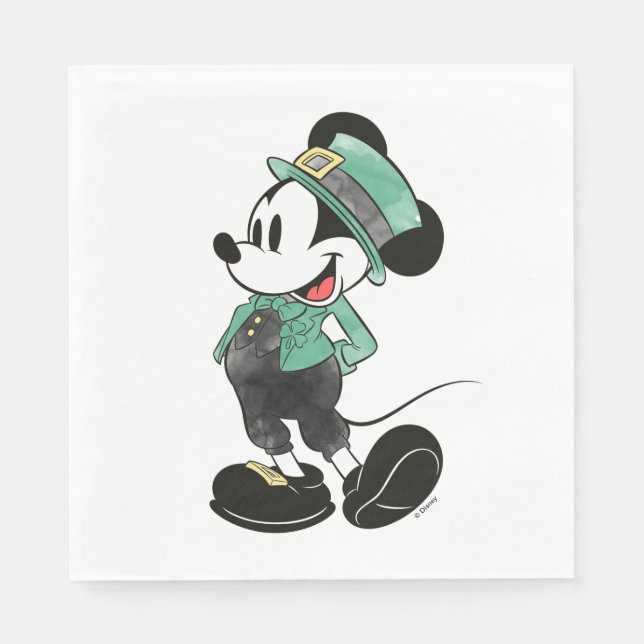 Serviette En Papier Mickey Mouse | Fête de l'aquarelle St. Patrick (Devant)