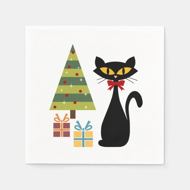 Serviette En Papier Mid Century chat Papier Napkin (Devant)