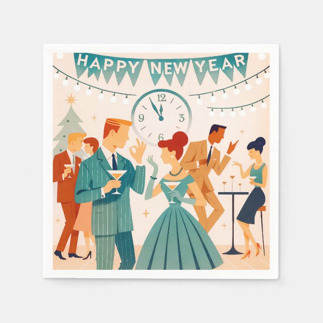 Serviette En Papier Mid Century Happy New Year The Martini Dance (Devant)