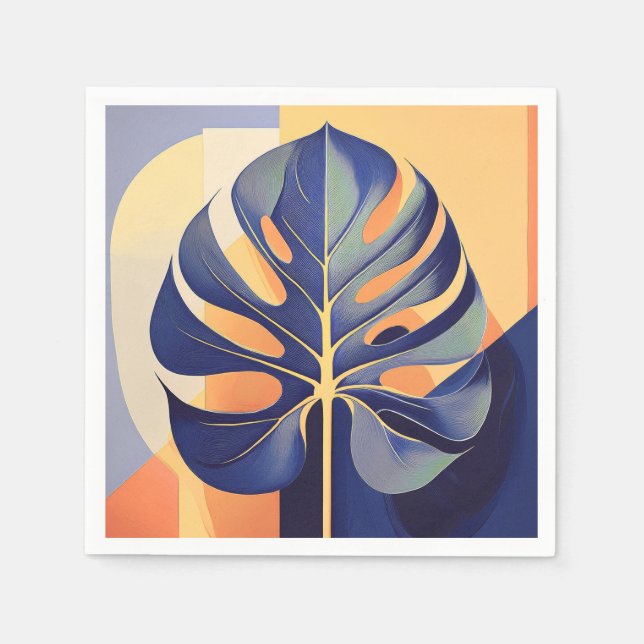 Serviette En Papier Mid-Century Modern Hawaiian Monstera Leaf (Devant)