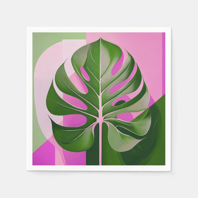 Serviette En Papier Mid-Century Modern Hawaiian Monstera Leaf (Devant)