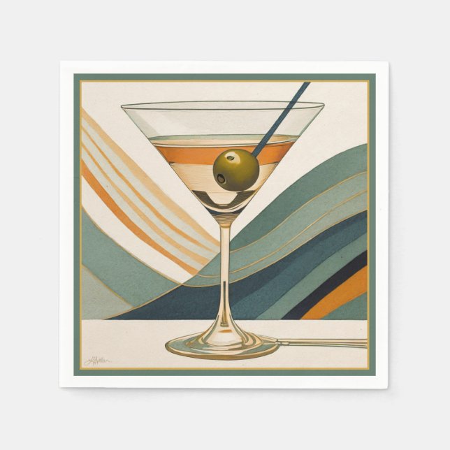 Serviette En Papier Mid Century Modern Martini Cocktail Heure (Devant)