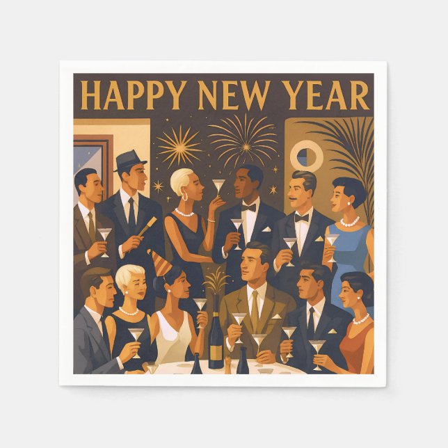 Serviette En Papier Mid Century Modern Martini Intellectuals New Year (Devant)